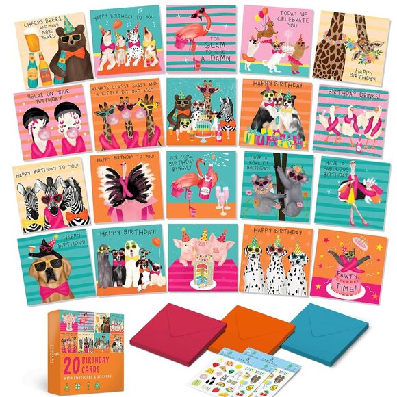 20 Sustainably Made Birthday Cards Envelopes Fun Stickers by Central 23, London - Picture 2 of 9